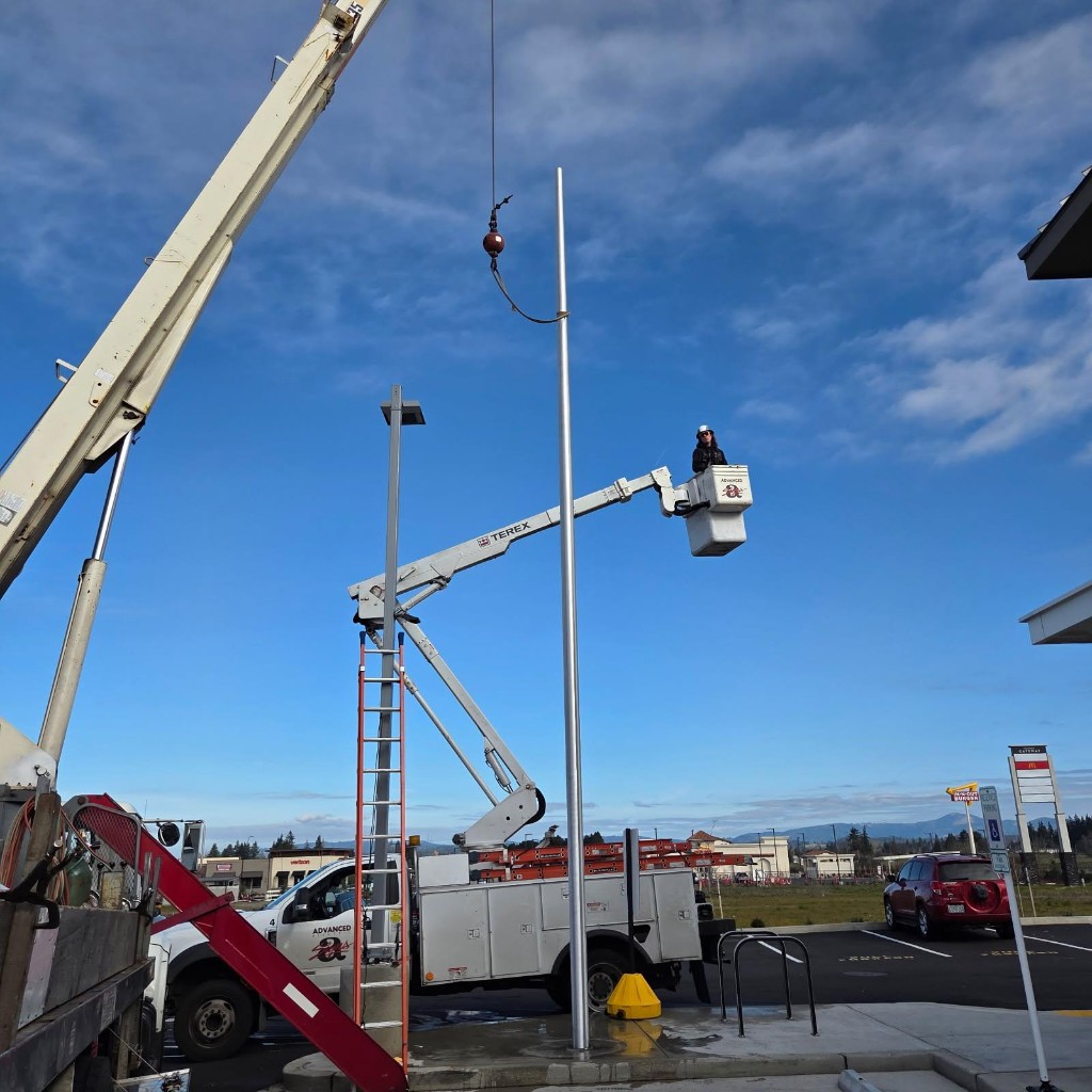 Municipal poles and hardware suitable for downtown banner programs