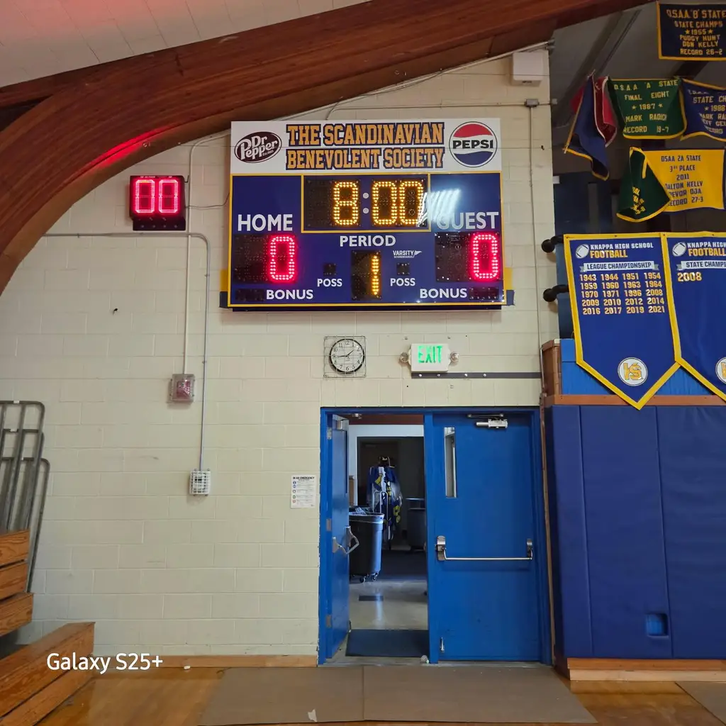 Completed indoor gym scoreboard installation